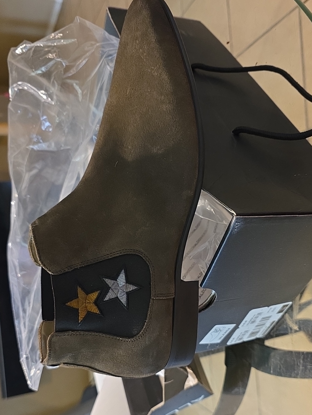Olive Suede Chelsea Boot with Star Accents